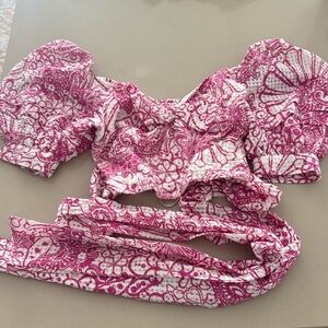 Anthropologie Maeve cropped tie back puffed sleeve top size XS